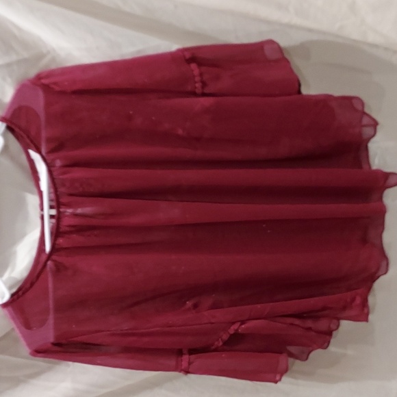 LC Lauren Conrad Tops - Lauren Conrad Sheer Maroon Red with Gold Thread Accents w/ Bell Sleeves Size 1X